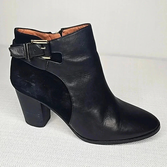 Louis et Cie Women's Black Leather Zip Up Suede Ankle Boot with Buckle Size 8.5 - Picture 7 of 16